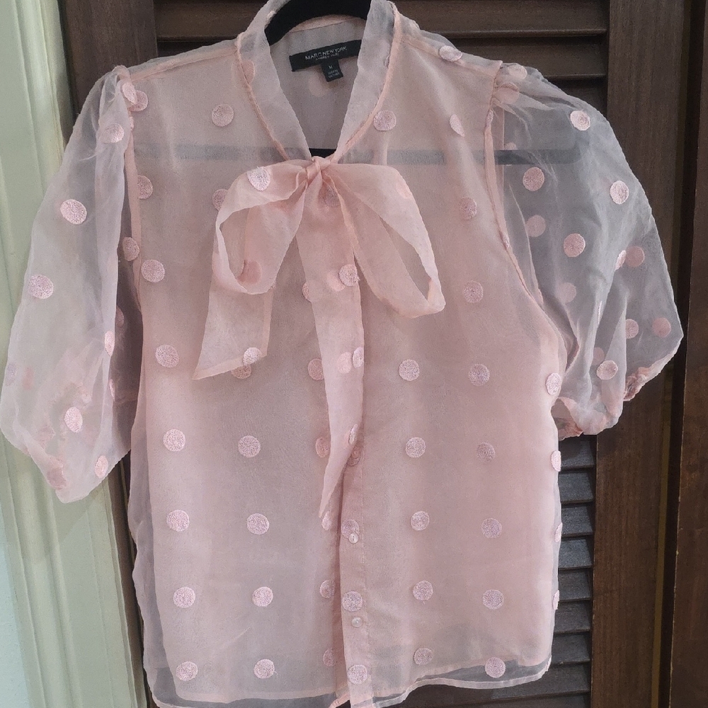 Marc New York Sheer Pink Polka Dot Blouse